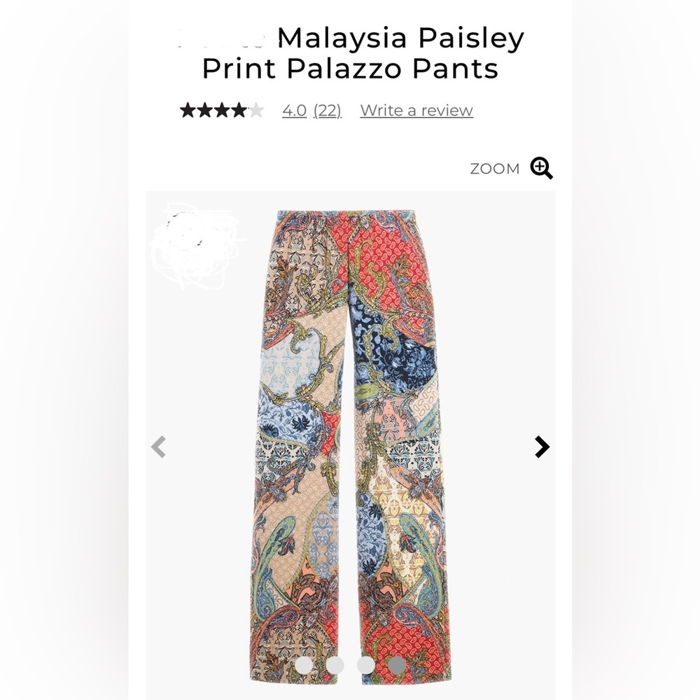 Chicos Malaysian Paisley Print Palazzo Pants Size 1 Great Condition